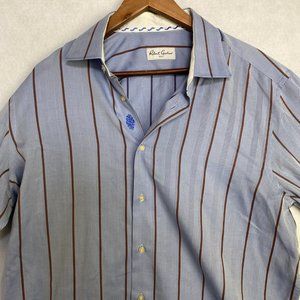 Robert Graham Shirt Mens XL Long Sleeve Button Down Striped Blue Brown Office